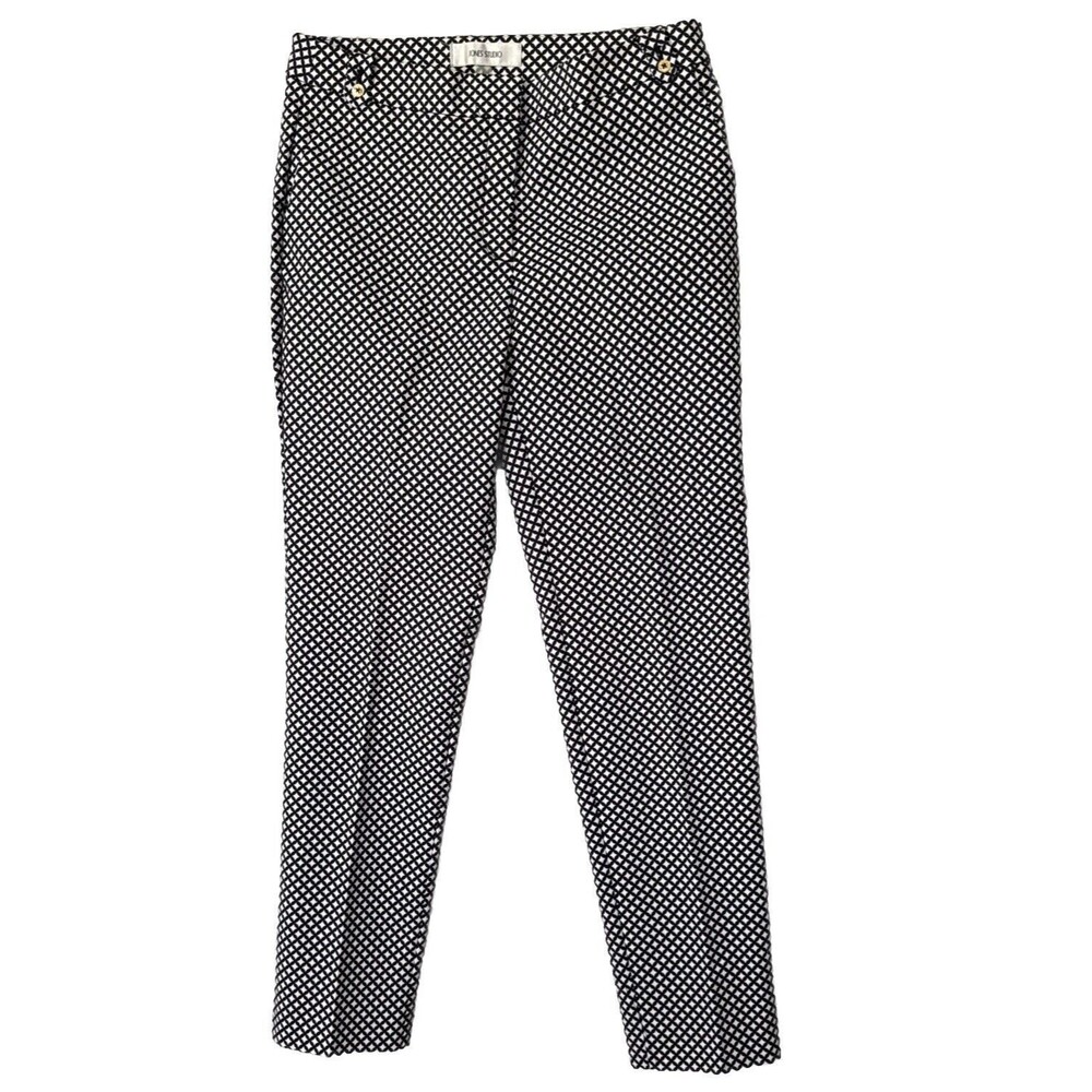 Women's Geometric Pants Stretchy Black White Pockets Print Office Formal Size 6